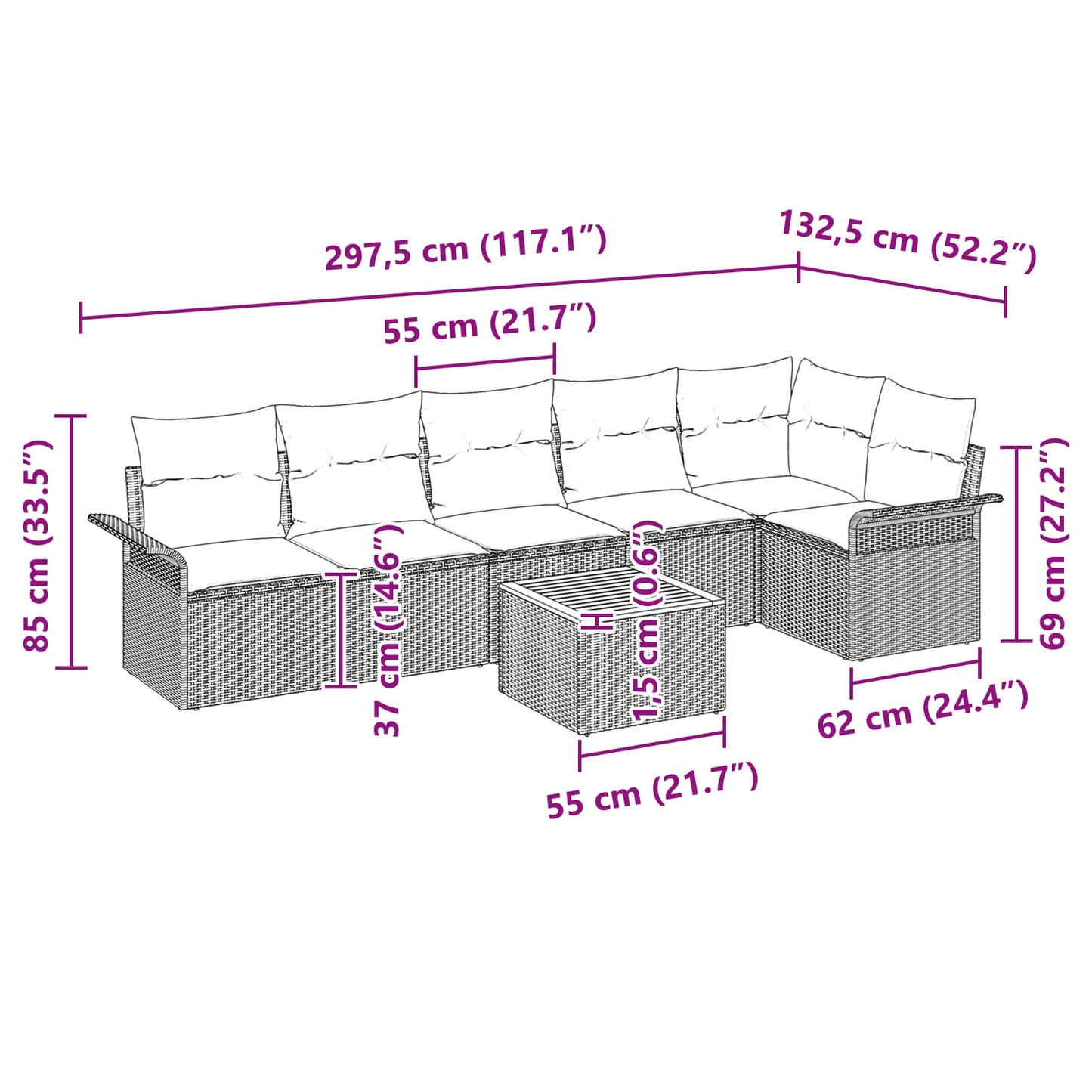 Set Divano da Giardino con cuscino 7 pcs Nero polyrattan | homemem39