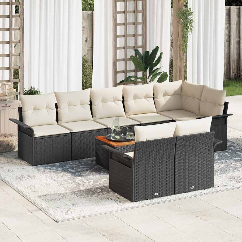 Set Divano da Giardino con cuscino 9 pcs Nero polyrattan | homemem39