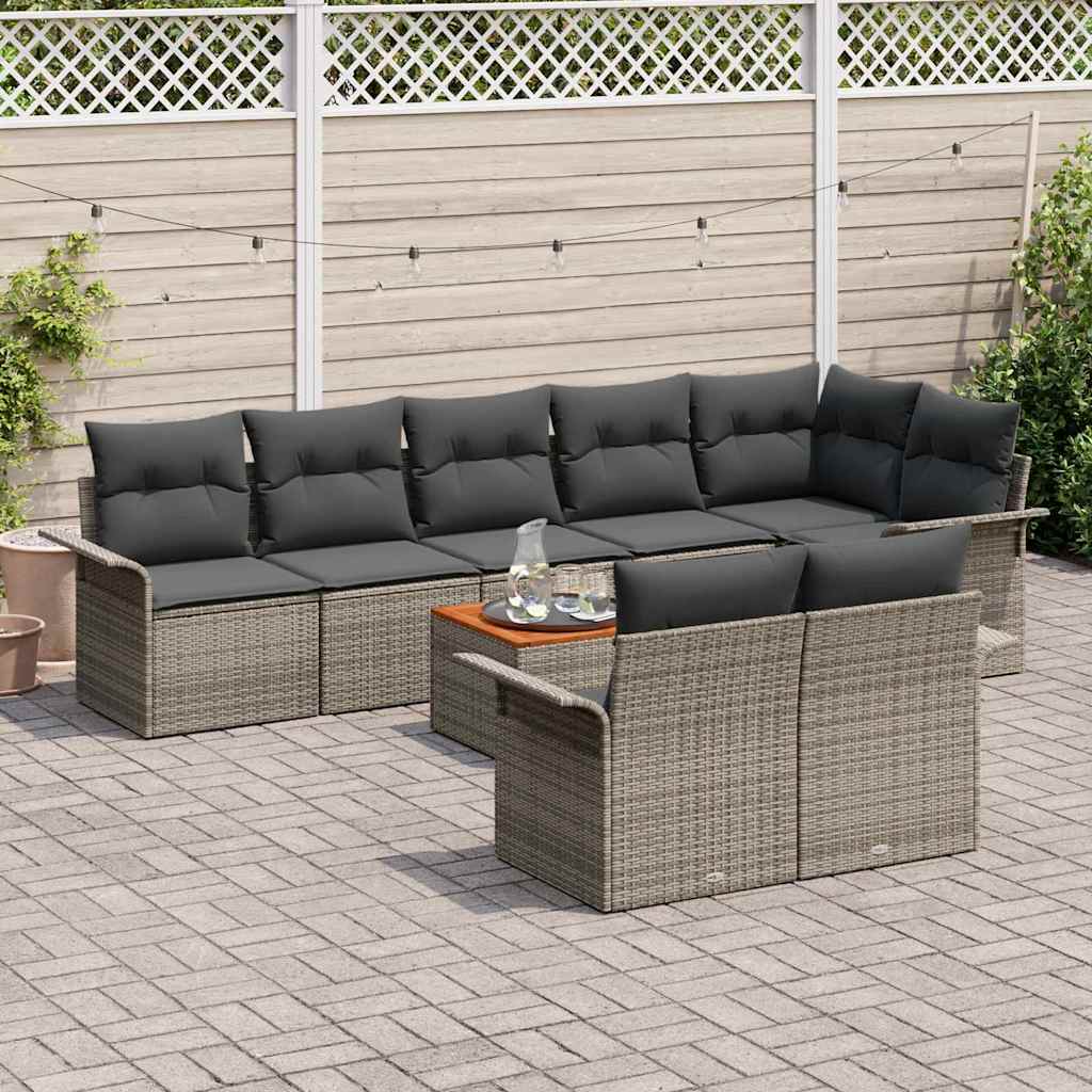 Set Divano da Giardino con cuscino 9 pcs Grigio polyrattan | homemem39