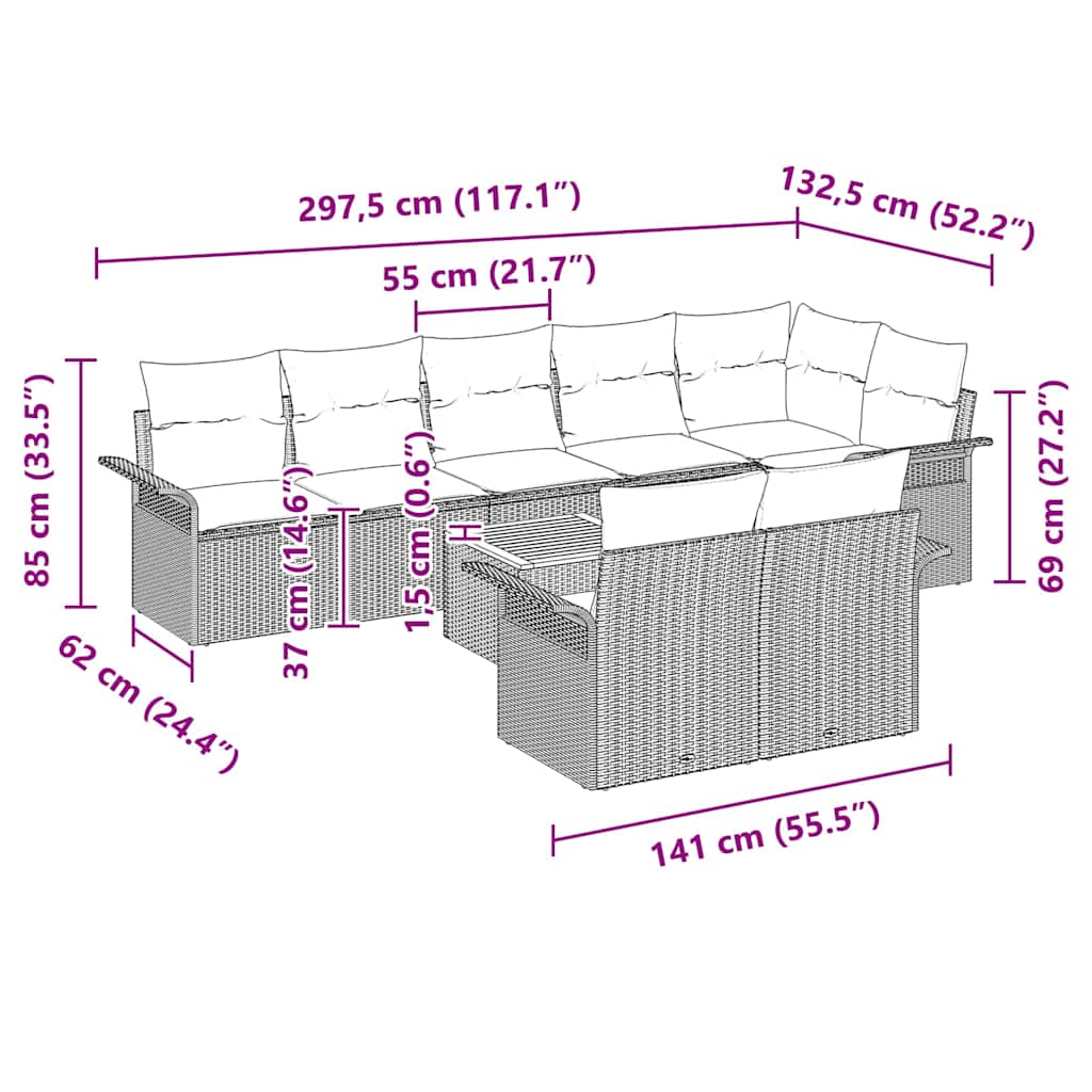 Set Divano da Giardino con cuscino 9 pcs Grigio polyrattan | homemem39