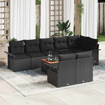 Set Divano da Giardino con cuscino 9 pcs Nero polyrattan | homemem39