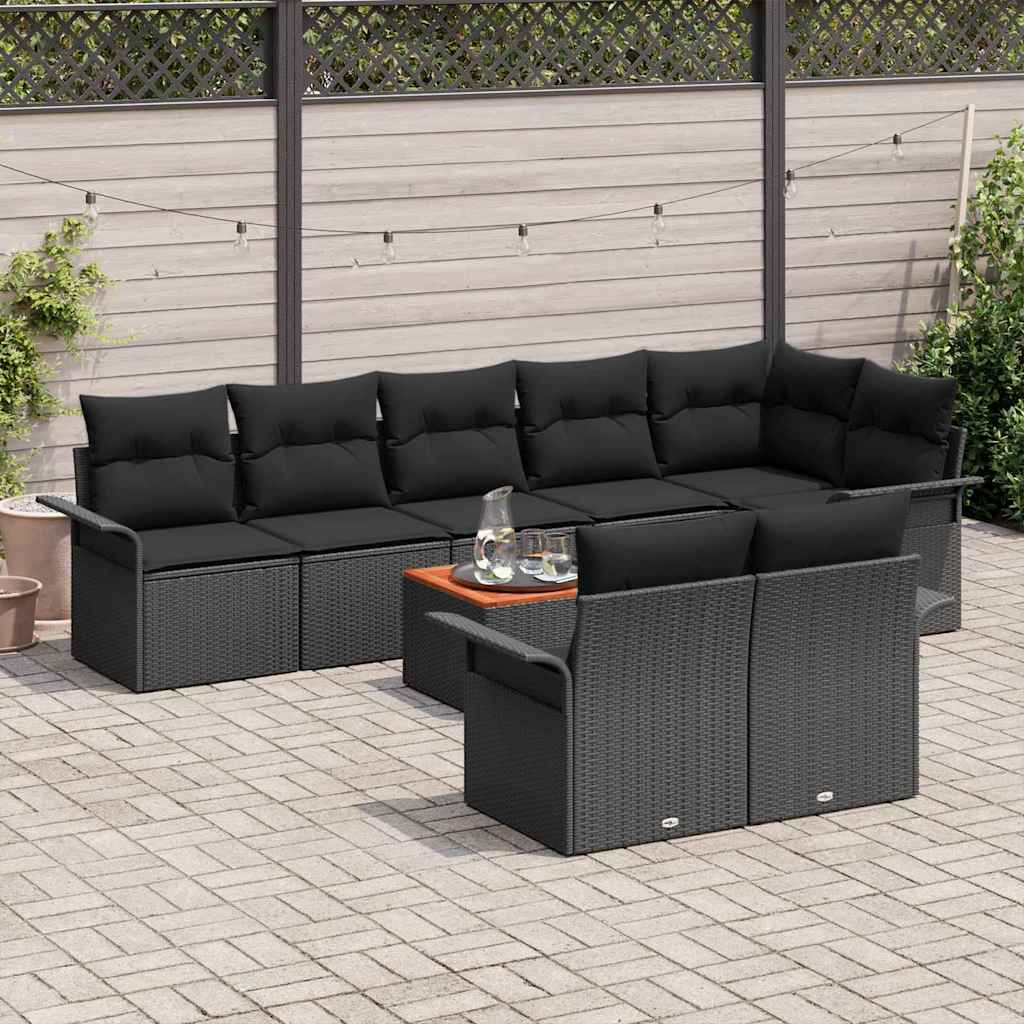 Set Divano da Giardino con cuscino 9 pcs Nero polyrattan | homemem39