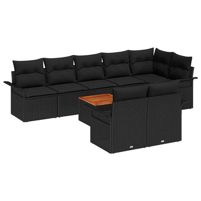 Set Divano da Giardino con cuscino 9 pcs Nero polyrattan | homemem39