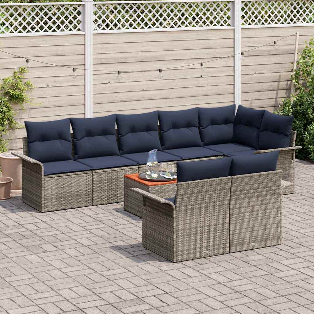 Set Divano da Giardino con cuscino 9 pcs Grigio polyrattan | homemem39