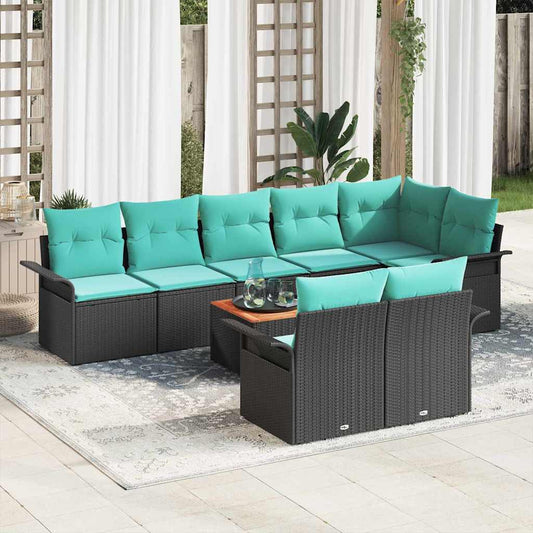 Set Divano da Giardino con cuscino 9 pcs Nero polyrattan | homemem39