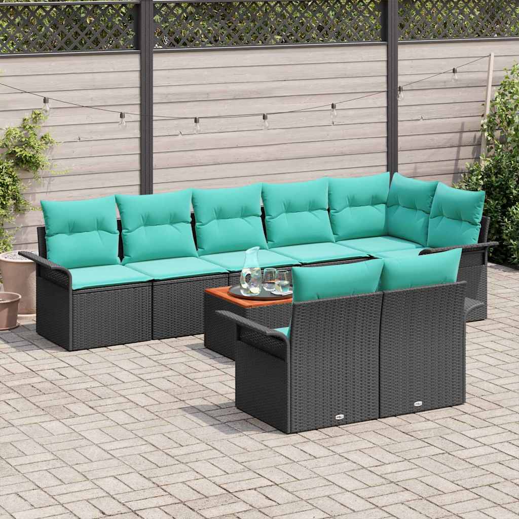 Set Divano da Giardino con cuscino 9 pcs Nero polyrattan | homemem39