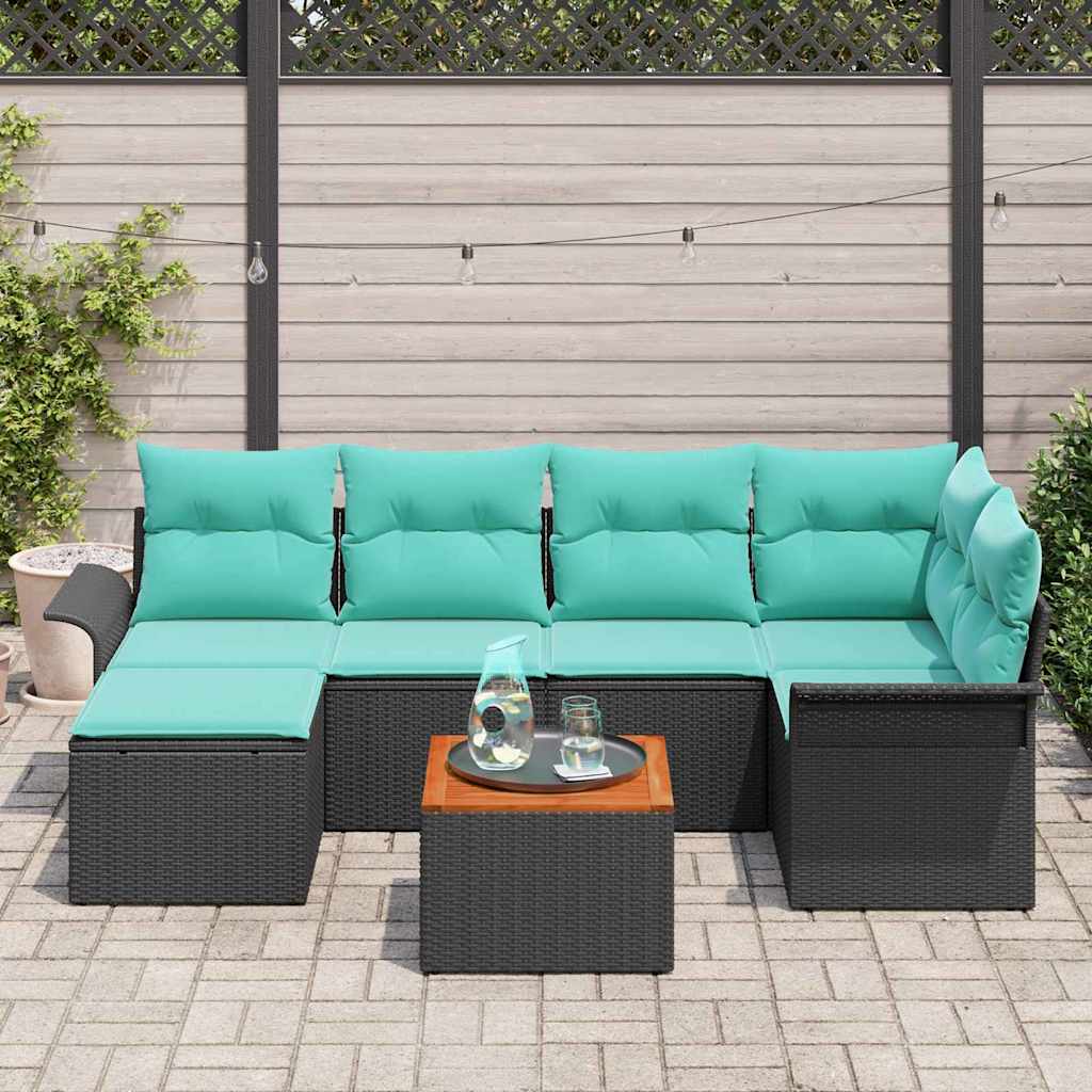 Set Divano da Giardino con cuscino 7 pcs Nero polyrattan | homemem39