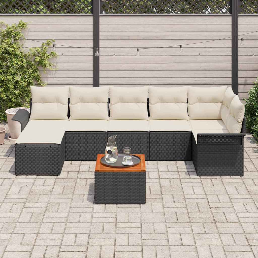 Set Divano da Giardino con cuscino 8 pcs Nero polyrattan | homemem39