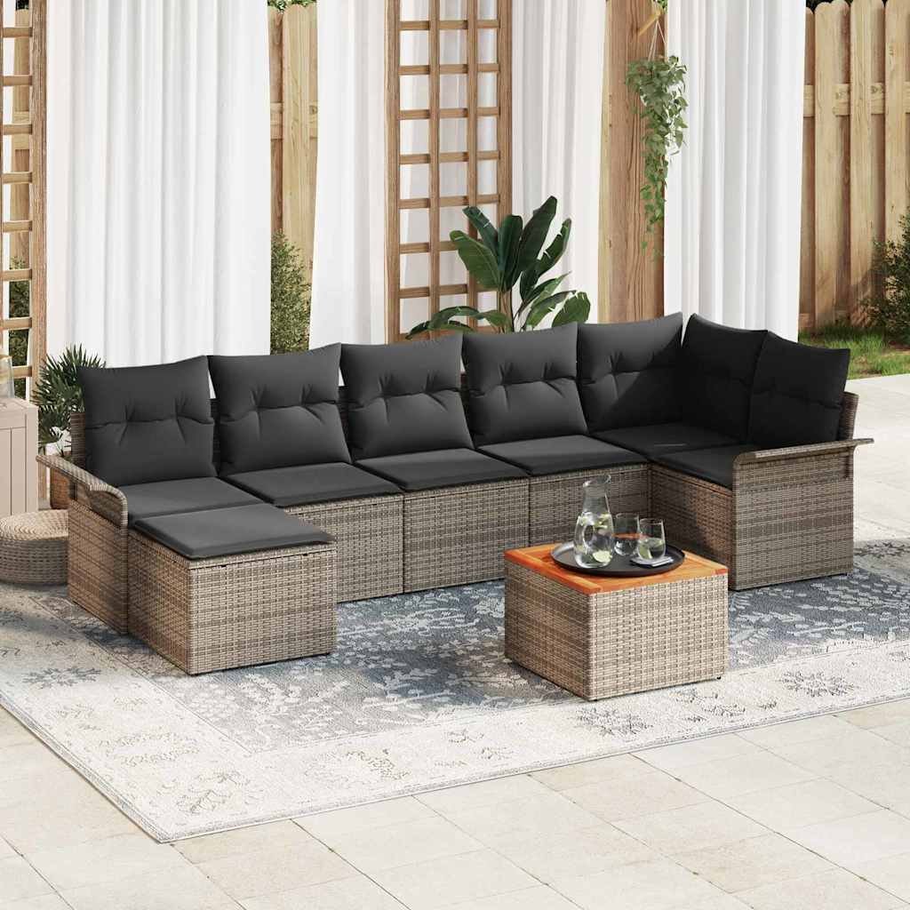 Set Divano da Giardino con cuscino 8 pcs Grigio polyrattan | homemem39
