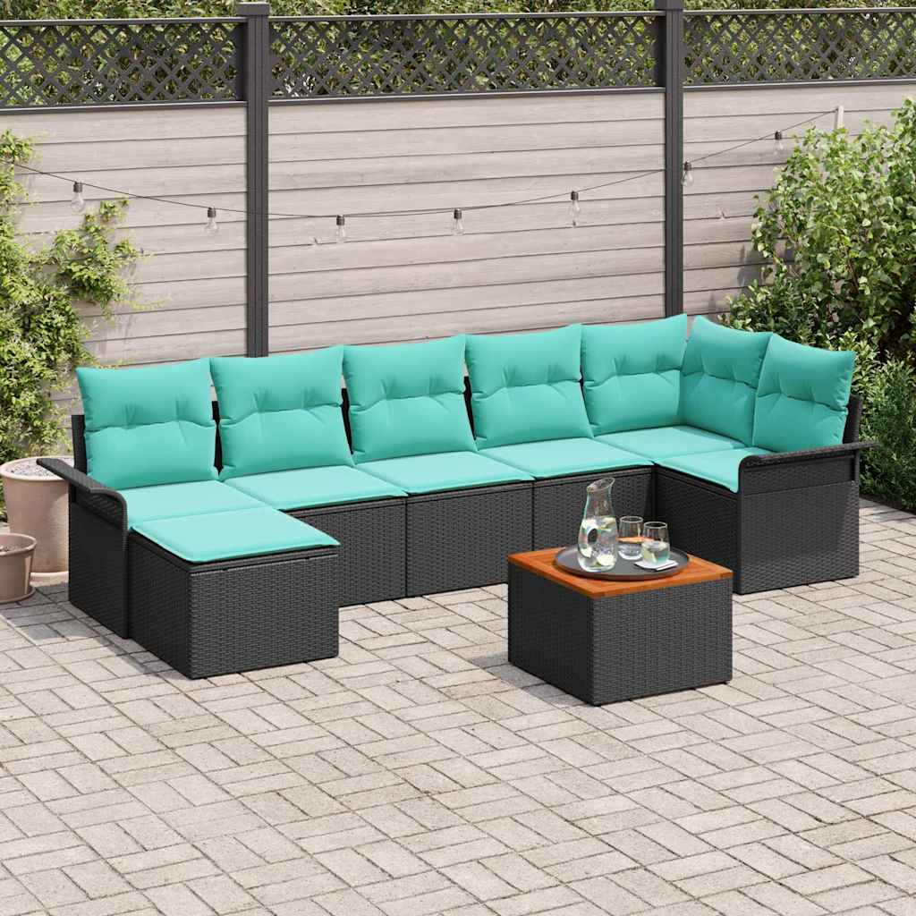 Set Divano da Giardino con cuscino 8 pcs Nero polyrattan | homemem39