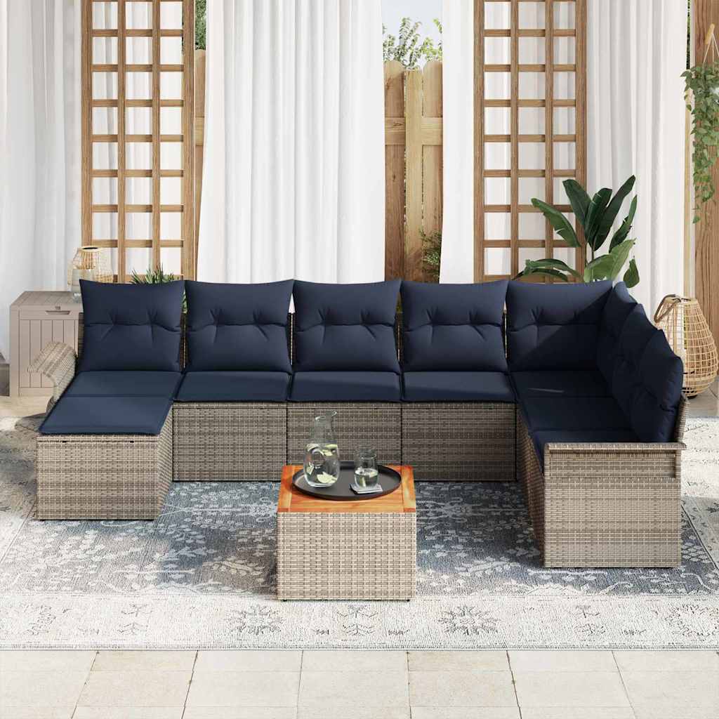 Set Divano da Giardino con cuscino 9 pcs Grigio polyrattan | homemem39