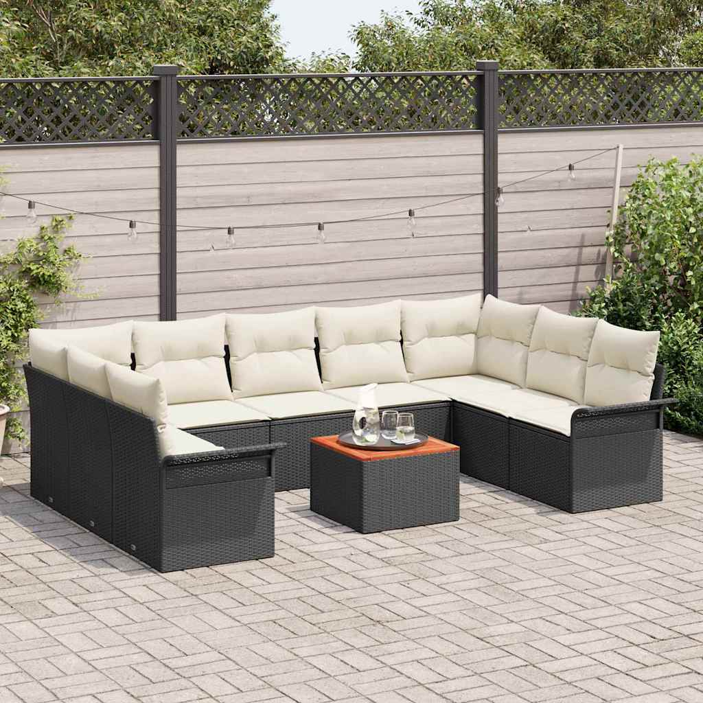 Set Divano da Giardino con cuscino 10 pcs Nero polyrattan | homemem39