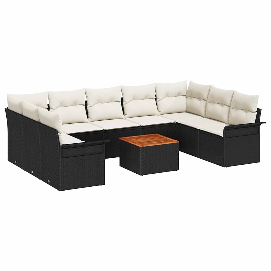 Set Divano da Giardino con cuscino 10 pcs Nero polyrattan | homemem39