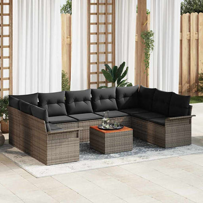Set Divano da Giardino con cuscino 10 pcs Grigio polyrattan | homemem39