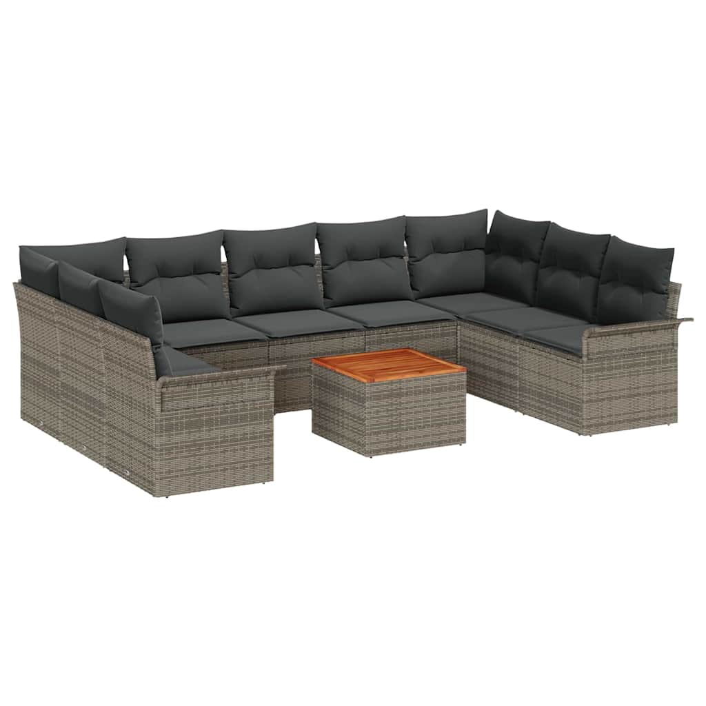Set Divano da Giardino con cuscino 10 pcs Grigio polyrattan | homemem39