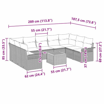 Set Divano da Giardino con cuscino 10 pcs Grigio polyrattan | homemem39