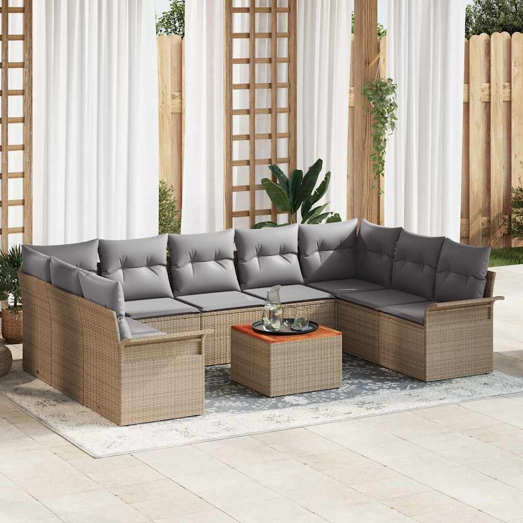 Set Divano da Giardino con cuscino 10 pcs Beige polyrattan | homemem39
