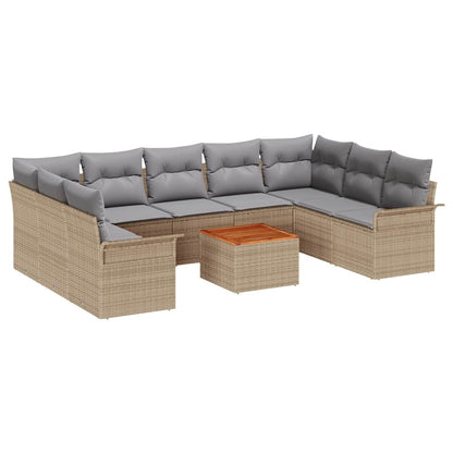 Set Divano da Giardino con cuscino 10 pcs Beige polyrattan | homemem39
