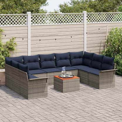 Set Divano da Giardino con cuscino 10 pcs Grigio polyrattan | homemem39