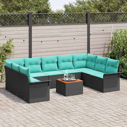 Set Divano da Giardino con cuscino 10 pcs Nero polyrattan | homemem39