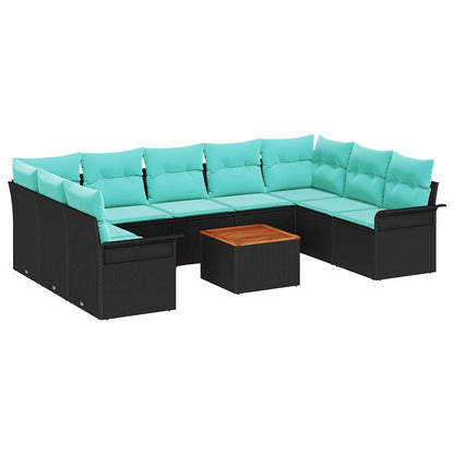 Set Divano da Giardino con cuscino 10 pcs Nero polyrattan | homemem39