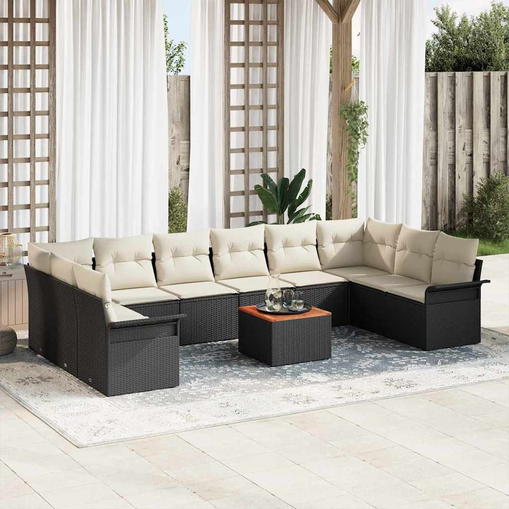 Set Divano da Giardino con cuscino 11 pcs Nero polyrattan | homemem39
