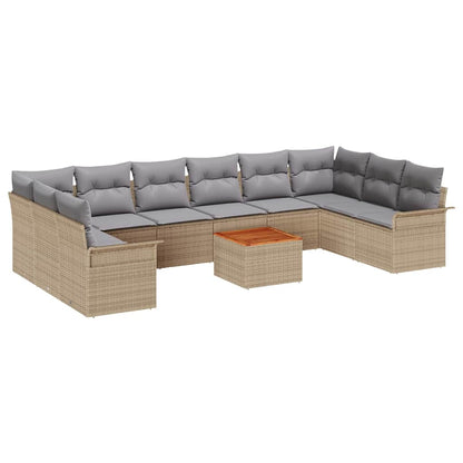 Set Divano da Giardino con cuscino 11 pcs Beige polyrattan | homemem39