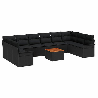Set Divano da Giardino con cuscino 11 pcs Nero polyrattan | homemem39