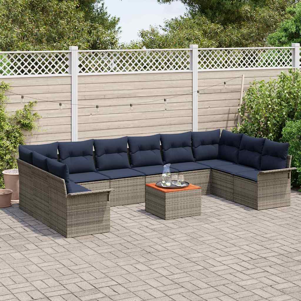 Set Divano da Giardino con cuscino 11 pcs Grigio polyrattan | homemem39