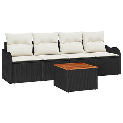 Set Divano da Giardino con cuscino 5 pcs Nero polyrattan | homemem39