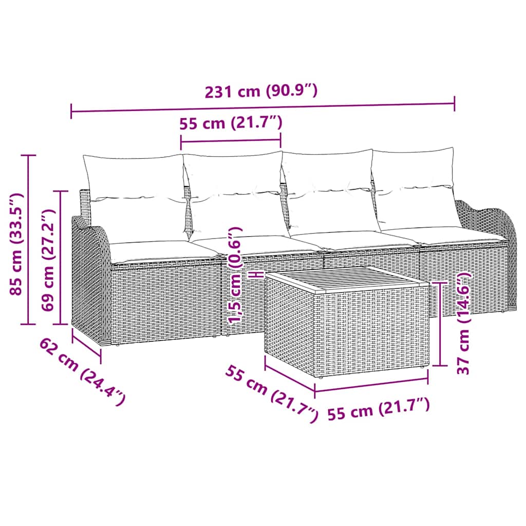 Set Divano da Giardino con cuscino 5 pcs Nero polyrattan | homemem39