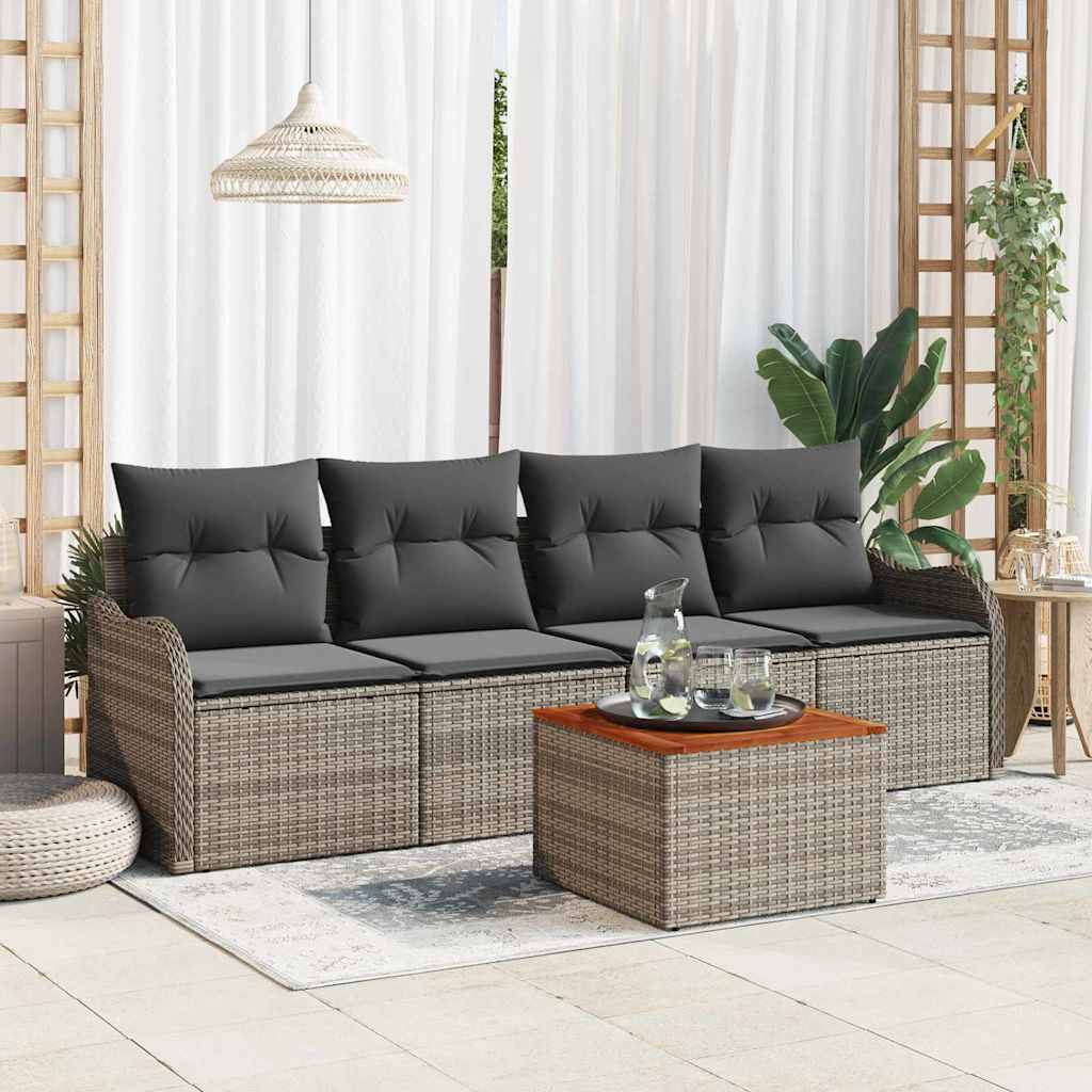 Set Divano da Giardino con cuscino 5 pcs Grigio polyrattan | homemem39