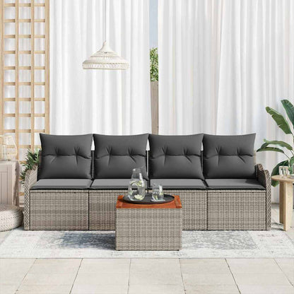 Set Divano da Giardino con cuscino 5 pcs Grigio polyrattan | homemem39