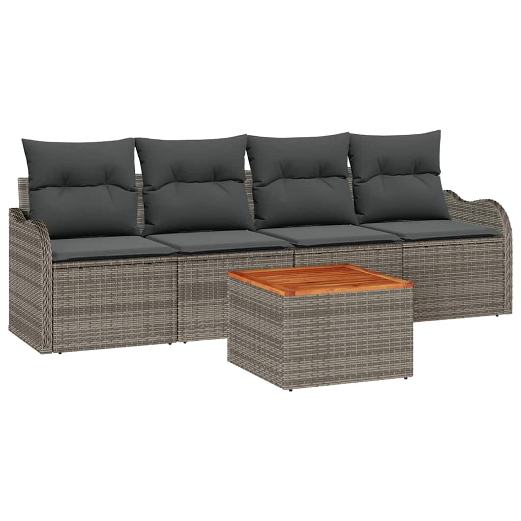 Set Divano da Giardino con cuscino 5 pcs Grigio polyrattan | homemem39