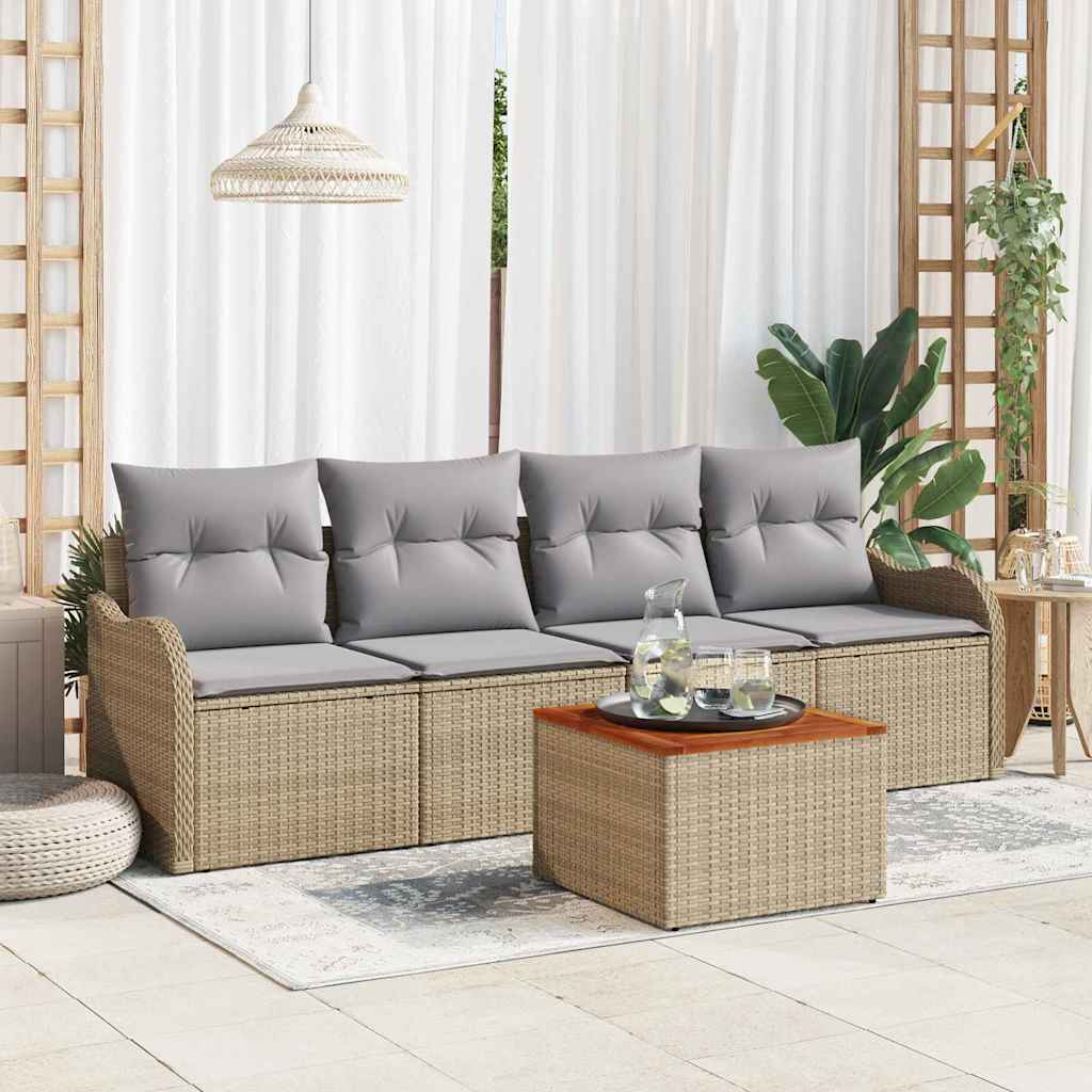 Set Divano da Giardino con cuscino 5 pcs Beige polyrattan | homemem39