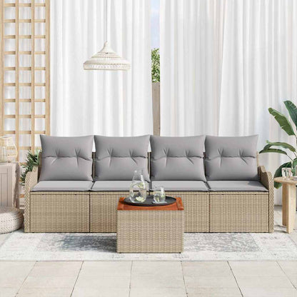 Set Divano da Giardino con cuscino 5 pcs Beige polyrattan | homemem39