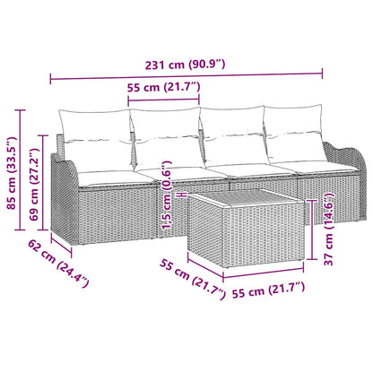 Set Divano da Giardino con cuscino 5 pcs Beige polyrattan | homemem39