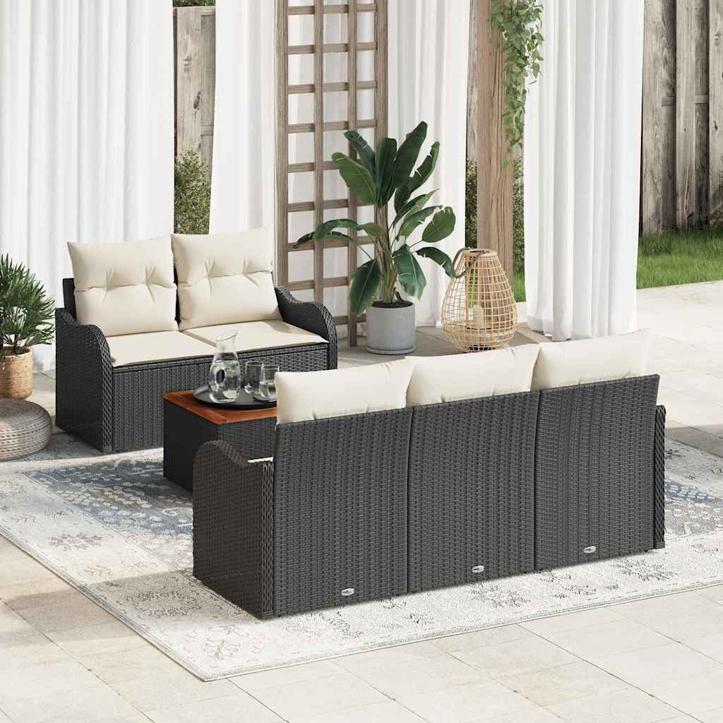 Set Divano da Giardino con cuscino 6 pcs Nero polyrattan | homemem39