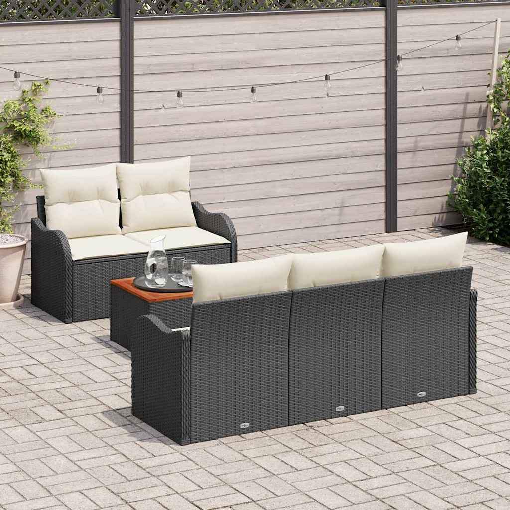 Set Divano da Giardino con cuscino 6 pcs Nero polyrattan | homemem39