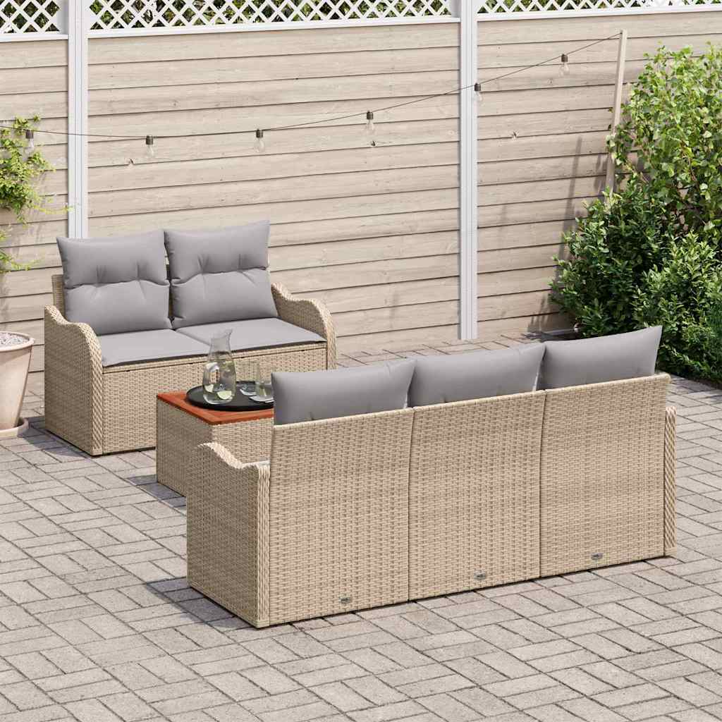 Set Divano da Giardino con cuscino 6 pcs Beige polyrattan | homemem39