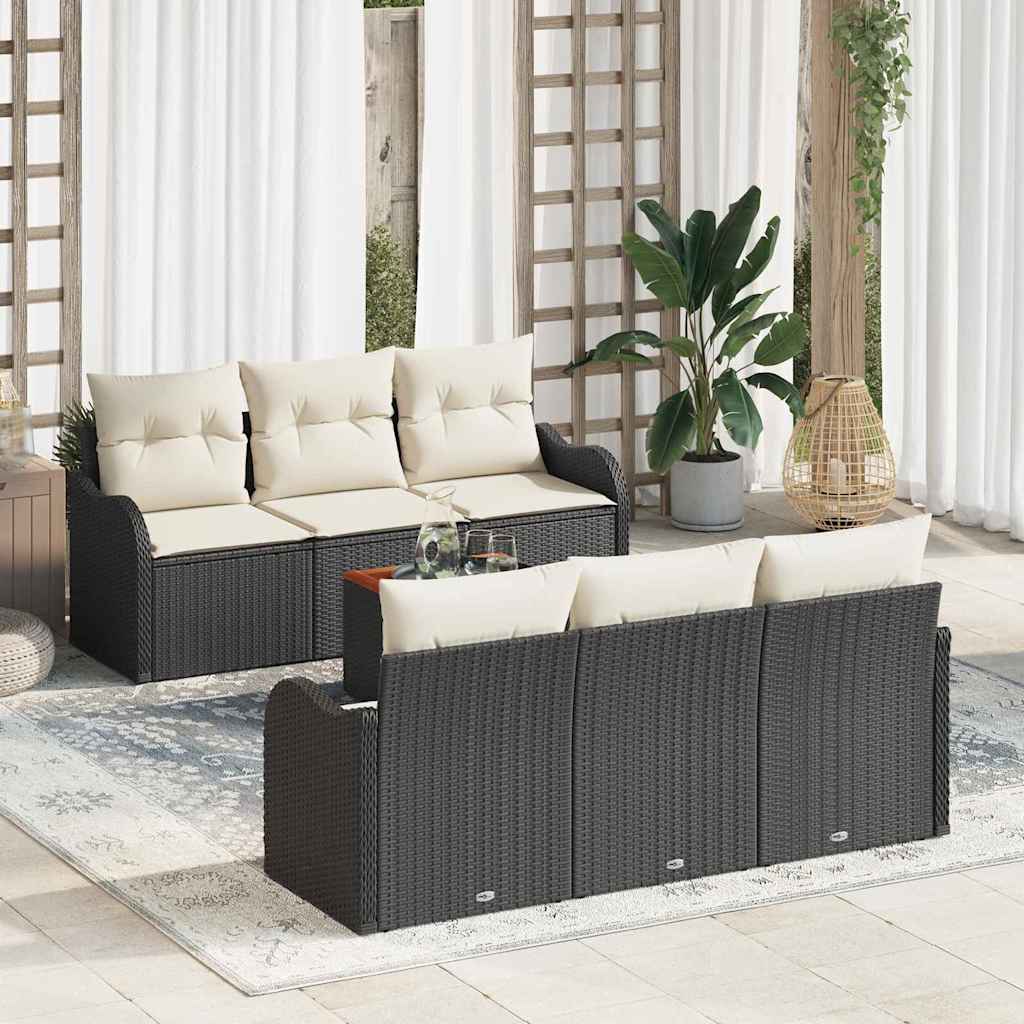 Set Divano da Giardino con cuscino 7 pcs Nero polyrattan | homemem39