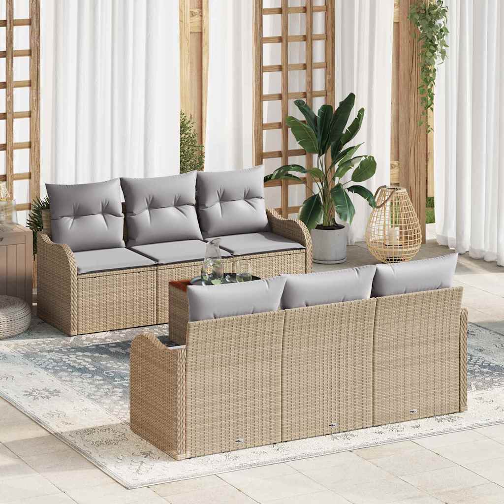 Set Divano da Giardino con cuscino 7 pcs Beige polyrattan | homemem39