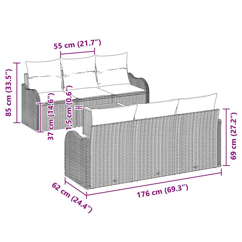 Set Divano da Giardino con cuscino 7 pcs Beige polyrattan | homemem39