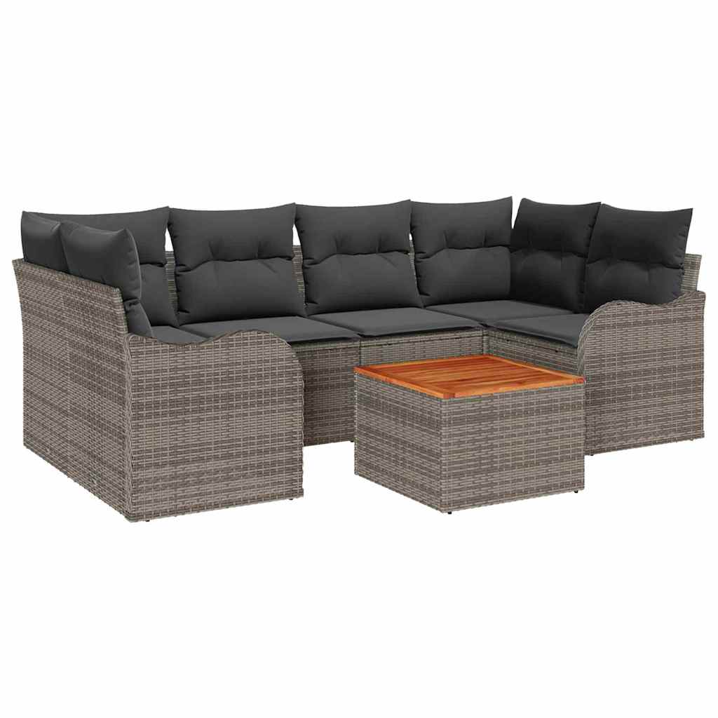 Set Divano da Giardino con cuscino 7 pcs Grigio polyrattan