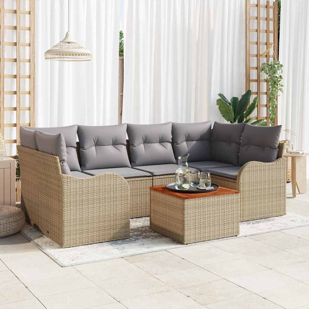 Set Divano da Giardino con cuscino 7 pcs Beige polyrattan | homemem39