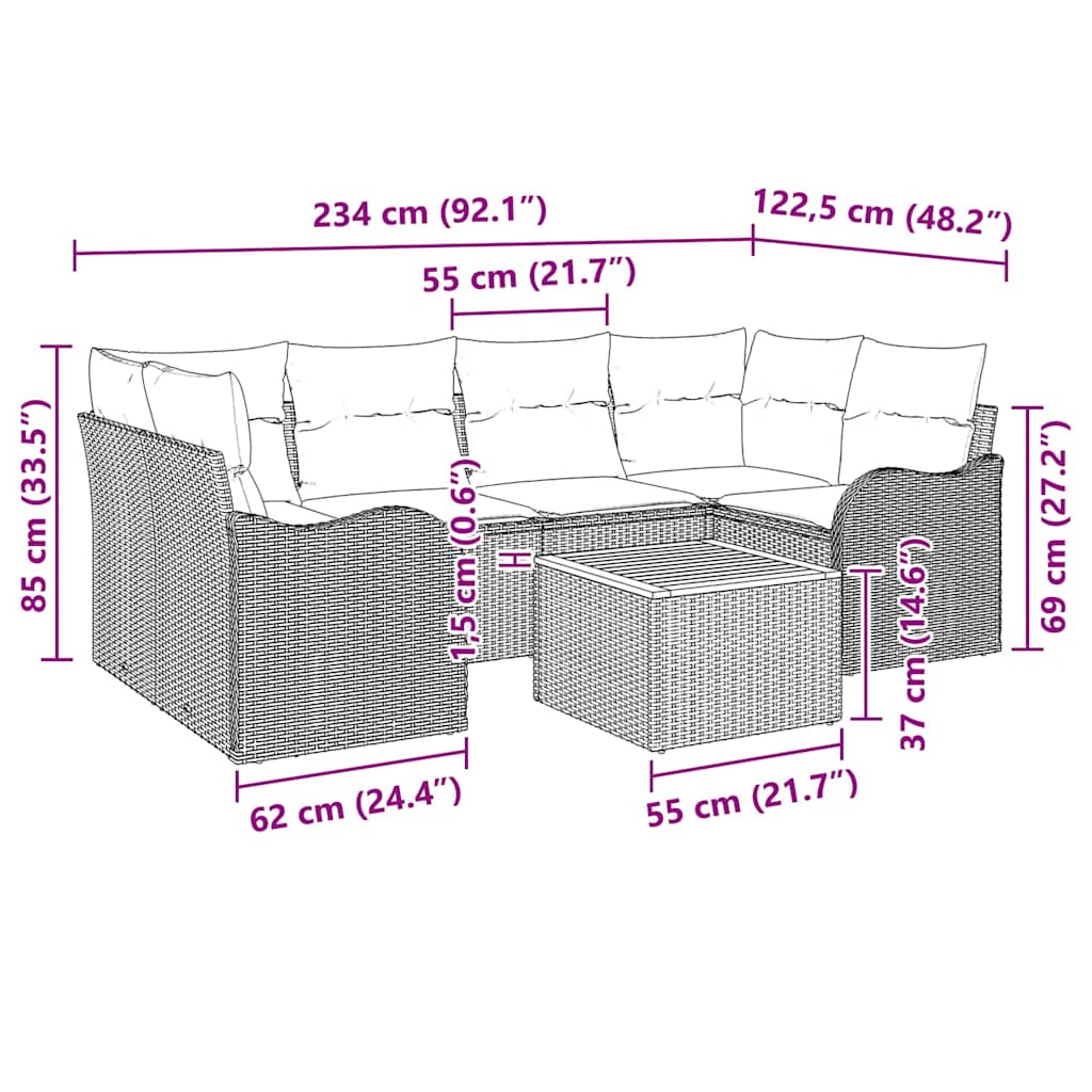 Set Divano da Giardino con cuscino 7 pcs Beige polyrattan | homemem39