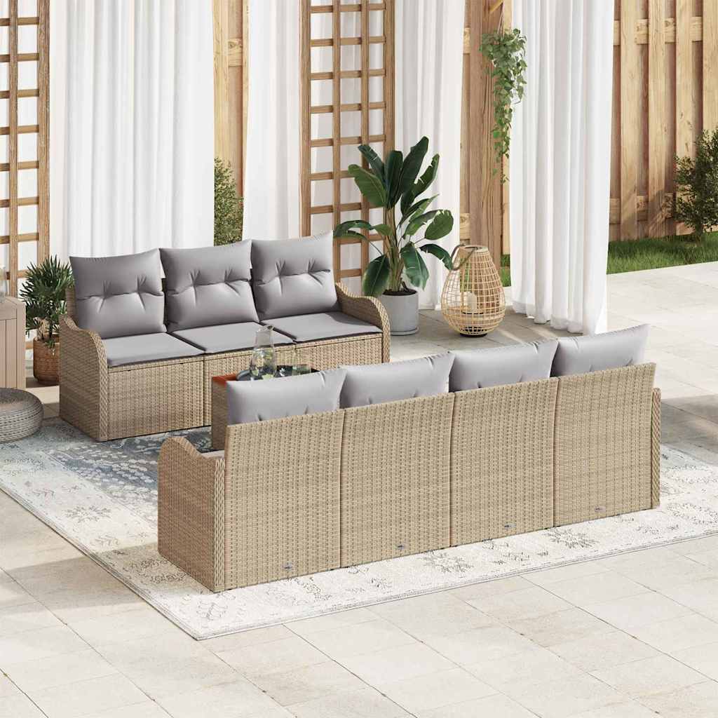 Set Divano da Giardino con cuscino 8 pcs Beige polyrattan | homemem39