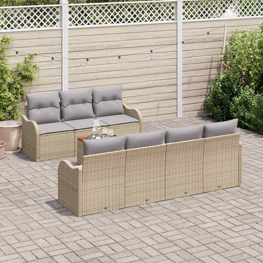Set Divano da Giardino con cuscino 8 pcs Beige polyrattan | homemem39