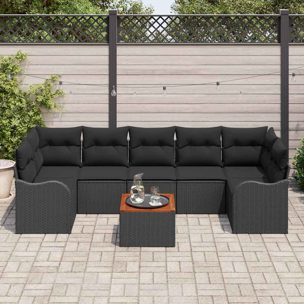 Set Divano da Giardino con cuscino 8 pcs Nero polyrattan | homemem39