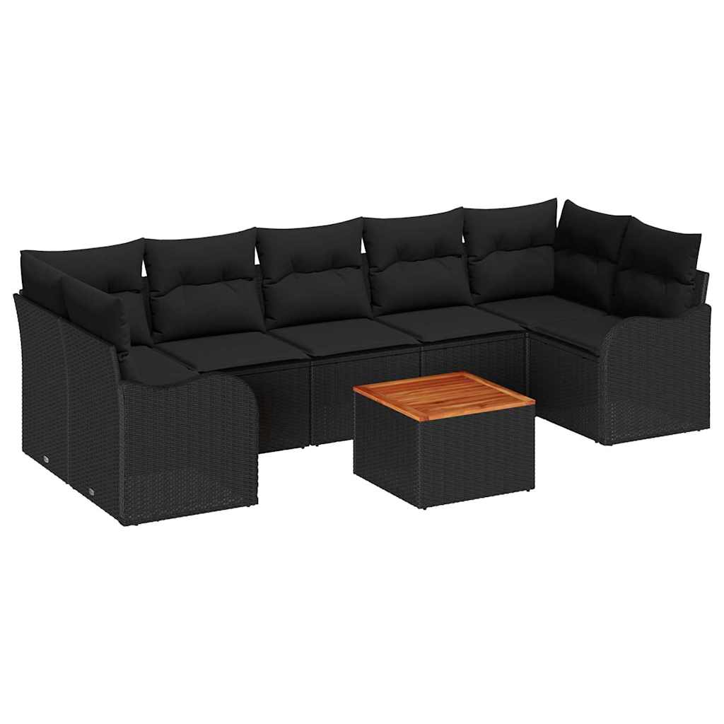 Set Divano da Giardino con cuscino 8 pcs Nero polyrattan | homemem39